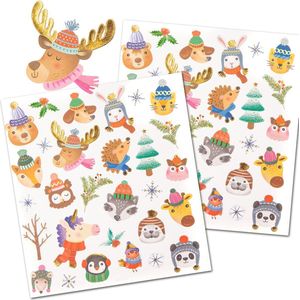 Luxe Stickervellen Kerst Dieren - Kinderstickers met Goudfolie Accenten - Knutselstickers - Hobbystickers - Beloningsstickers - Stickers Kerst - Kaarten Maken - Knutselen - Stickervellen Kerst - Stickervellen Volwassenen - Kerststickers