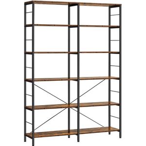 Rootz Boekenkast - Boekenkast Met 6 Niveaus - Boekenplank - Houten Boekenkast - Moderne Boekenkast - Wandboekenkast - Spaanplaat - Staal - 30 x 120 x 172,5 cm (D x B x H)