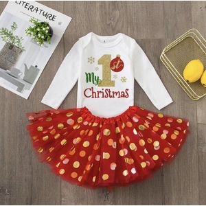 Mijn Eerste Kerst Baby/Dreumes -Maat: 80 9/12 maanden - My First Christmas - Meisje - Romper & Tutu Rok - Feestdagen - Kerst - jurk - Kerstjurk - Feestjurk - Feest- Kerstpakje - Familie & Vrienden - Kerstkleding - Christmas -
