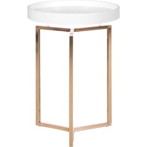 Rootz Bijzettafel - Wit-Koper Design - Houten en Metalen Dienbladtafel - Moderne Woonkamer Salontafel - ø 40 cm