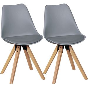 Rootz Eetkamerstoelen - Set van 2 Retro - Grijze Scandinavische gestoffeerde stoelen met rugleuning - Kunstleer gestoffeerde keukenstoelen