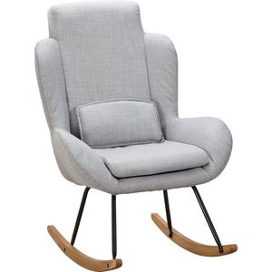 Rootz Rocchair - Moderne schommelfauteuil van grijze stof - Houten frame - Gestoffeerde relaxstoel - 75x110x88,5CM