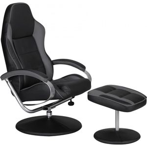Rootz Lounge Chair - Design Racing-geïnspireerd zwart en grijs kunstleer - Draaibaar met Racer-kruk