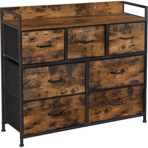 Ladekast - Ladekast - Opbergkast - Industrieel Design Ladekast - Met 7 Stoffen Lades - Vintage Bruin-Zwart - 98 x 28,5 x 85 cm