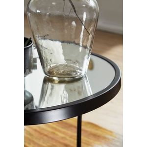 Rootz Ronde Bijzettafel Set - Zwart Spiegelglas - Woonkamer Nesttafel - Gespiegelde Salontafel (Set van 2) - 50-42 cm