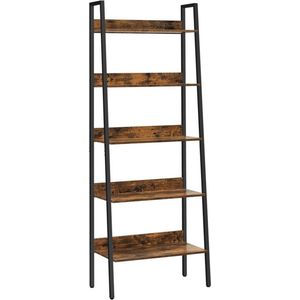 Rootz Boekenkast - Boekenkast met 5 niveaus - Boekenkast met meerdere niveaus - Houten boekenkast - Boekenkast in industriële stijl - Vintage bruin-zwart - 30 x 60 x 170 cm (D x B x H)