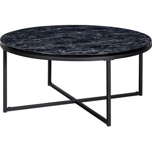 Rootz Salontafel - Zwart Marmeren Look - Woonkamertafel met metalen frame - Ronde tafel met bijzettafel - 80x36x80 cm