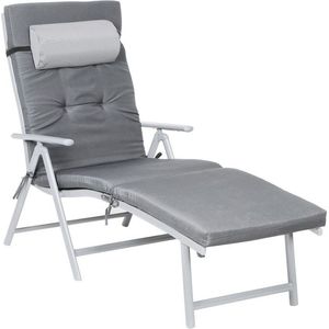 Sun Lounger - Sun Lounger Met Kussen - Outdoor Sun Lounger - Patio Sun Lounger - Garden Sun Lounger - Sunbed - Beach Sun Lounger - Portable Sun Lounger - Grijs - 183 x 60 x 39 cm (L x B x H)