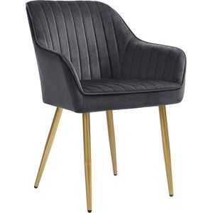 Eetkamerstoel - Stoel - Gestoffeerde Eetkamerstoel - Fluwelen Stoel - Stoelen Voor Eetkamer - Metalen Poten/Houten Blad/Velvet/Foam Padding - Grijs/Goud - 62.5 x 60 x 85 cm