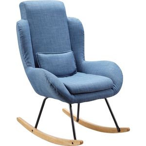 Rootz RocChair Blue Design Relaxfauteuil 75 x 110 x 88,5 cm - Fauteuil stof - hout - Schommelfauteuil met frame - Gestoffeerde Relaxfauteuil RocChair - Moderne rocchair - Hochlehner