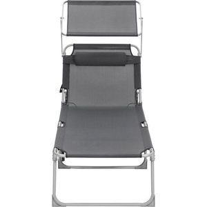 Rootz ligstoel - ligstoel met luifel - buitenligstoel - terrasligstoel - tuinligstoel - zonnebank - strandligstoel - draagbare ligstoel - rookgrijs - 71 x 200 x 38 cm (L x B x H)