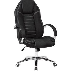 Rootz Draaistoel - Denim-Look - Zwarte stoffen bekleding - Bureaustoel tot 120 kg - In hoogte verstelbare design directiestoel - Bureaufauteuil met armleuningen en hoge rugleuning