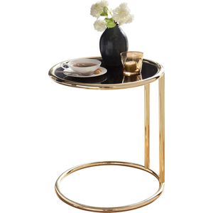 Rootz design bijzettafel Ø 45 cm salontafel rond zwart - mat goud - Design glazen salontafel modern - Glazen tafel met metalen onderstel - Kleine salontafel - Ronde metalen tafel woonkamer