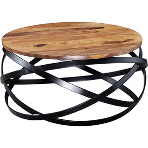 Rootz Salontafel - Sheesham Hout - Metalen Onderstel - Rond Design voor Woonkamer - 60x30x60cm