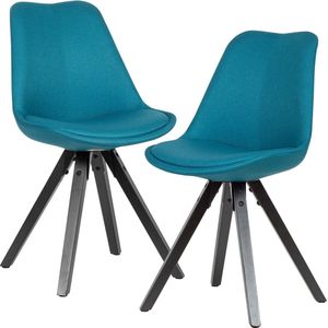 Rootz Eetkamerstoelen - Petrol met Zwarte Poten - Scandinavische Stijl - Gestoffeerd met Stoffen Bekleding - Set van 2 - Design Keukenstoelen