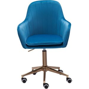 Rootz Bureaustoel - Blauw Fluweel - Design Draaistoel met Rugleuning - In Hoogte Verstelbaar - 120kg Werkstoel - Kuipstoel met Wielen