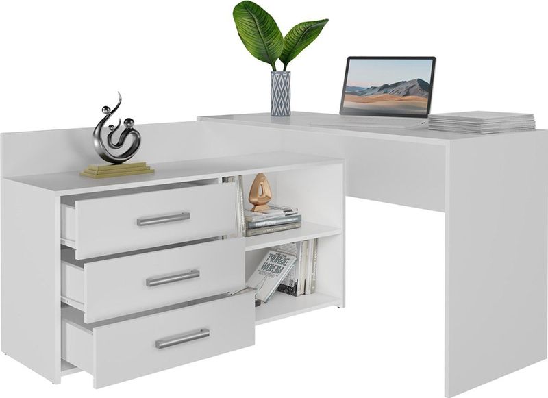 Hoekbureau wit met lades