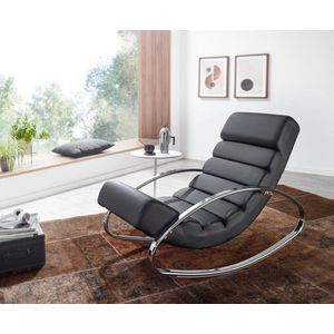 Rootz Relax Lounger - Design Fauteuil met Armleuningen - Moderne TV Schommelstoel - Zwart Kunstleer - 61x81x111 cm