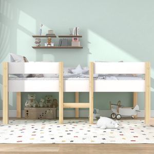 Kinderbed met valbeveiliging, massief grenen 90x200 cm, wit en eiken