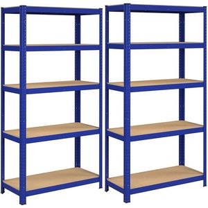 Rootz Storage Rack - Storage Shelves - Heavy-Duty Shelves - Set van 2 Storage Racks - Industrial Storage Racks - 5 Shelves - Blauw - 40 x 90 x 180 cm