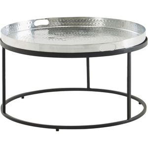 Rootz Salontafel - Zilver & Zwart Aluminium - Afneembaar Rond Dienblad - Modern Design - Gehamerd Metaal - 62x62x36 cm