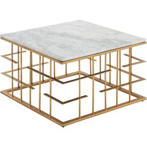 Rootz Salontafel - Goud Metaal - Modern Design - Kleine Vierkante Woonkamertafel - Wit Marmer - 55x55x35 cm