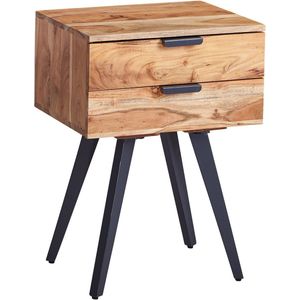 Nachtkastje - Boxspring Nachtkastje met 2 Laden - Modern Design met Metalen Poten - Stevig en Stijlvol - Acacia Massief Hout - 47x65x35cm