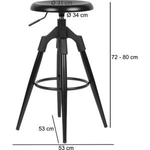 Rootz Barkruk - Industrieel Design Tegenstoel - 100 kg Max. Draagvermogen - Zwart Metaal - 72-80 cm Hoogte
