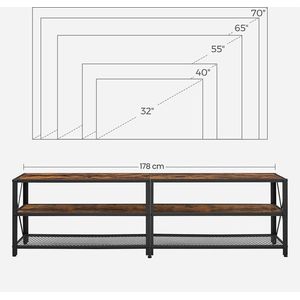 Rootz TV-meubel - TV-plank - TV-plank met 3 niveaus - TV-kast - TV-tafel - Vintage bruin-zwart - 178 x 39 x 52 cm