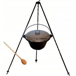 Driepoot met GIETIJZEREN pan! Hongaarse ketel met deksel. Gietijzer pot, BBQ pan, Kampvuur pot, 8Liter