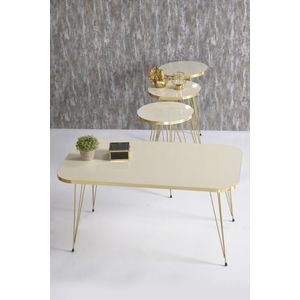 Sierra Salontafel Set | Marmeren look | Set van 4 | Creme | Luxe design | Marmer | Bijzettafel | Sofa tafel Ovaal | Woonkamer tafel | Salon tafel