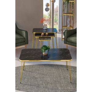 Sierra Salontafel Set | Marmeren look | Set van 4 | Zwart | Luxe design | Marmer | Bijzettafel | Sofa tafel | Woonkamer tafel | Salon tafel