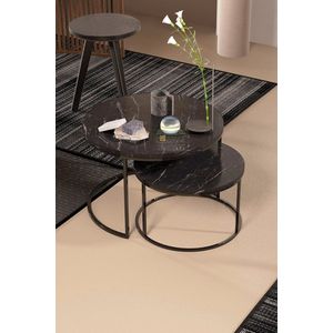 Sierra Salontafel Set | Marmeren look | Set van 2 | Zwart | Luxe design | Marmer | Bijzettafel | Sofa tafel Ovaal | Woonkamer tafel | Salontafels Rond Ø70 Ø60