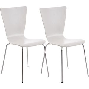 Bezoekersstoel Nora - Houten stoel wit - Set van 2 - Met rugleuning - Vergaderstoel - Zithoogte 45cm