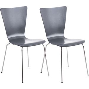 Bezoekersstoel Nora - Houten stoel grijs - Set van 2 - Met rugleuning - Vergaderstoel - Zithoogte 45cm