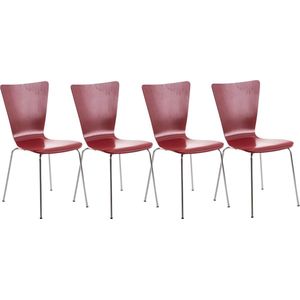 Bezoekersstoel Diera - Rood - Houten stoel - Set van 4 - Met rugleuning - Vergaderstoel - Zithoogte 45cm