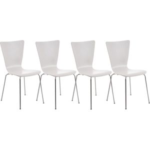 Bezoekersstoel Diera - Wit - Houten stoel - Set van 4 - Met rugleuning - Vergaderstoel - Zithoogte 45cm