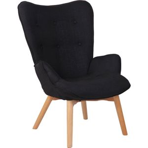 Luxe loungestoel Arcangelo - Eetkamerstoel - Zwarte stof - Houten poten - Set van 1 - Zithoogte 49 cm - Deluxe