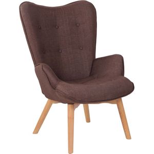 Luxe loungestoel Daniele - Eetkamerstoel - Bruine stof - Houten poten - Set van 1 - Zithoogte 49 cm - Deluxe