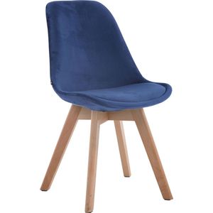 Bezoekersstoel Nélida - Eetkamerstoel - Blauw velours - Bruine poten - Set van 1 - Zithoogte 48 cm - Deluxe