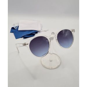 Ronde zonnebril met zachte etui en doekje / Zonnebril heren en dames UV400 / bril met transparante montuur / grijze lenzen / lunettes de soleil / nickel free / Aland optiek