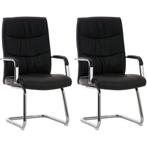 Luxe bezoekersstoel Silvia - Eetkamerstoel - Zwart kunstleer - Chroom poten - set van 2 - Zithoogte 48cm - deluxe