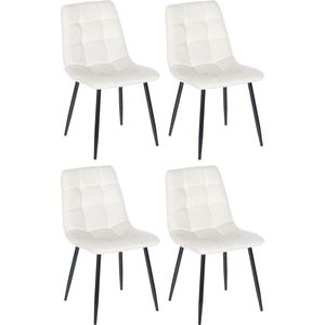 Stoel Eleuterio - Eetkamerstoel - White Velvet - Zwarte poten - set van 4 - Zithoogte 48cm - deluxe