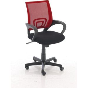 Luxe bureaustoel Ermelinda - Zwart/Rood - Op wielen - 100% polyester - Ergonomische bureaustoel - In hoogte verstelbaar - Voor volwassenen