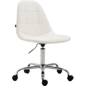 Luxe Werkkruk Ezio - Wit - Voor volwassenen - Op wieltjes - Kunstleer - Ergonomische bureaustoel - In hoogte verstelbaar