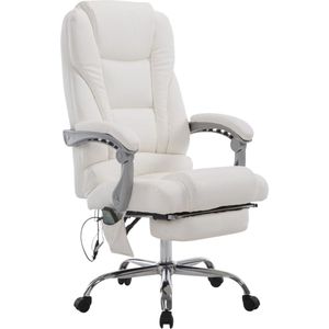 Ergonomische Bureaustoel met massagefunctie - Lange Rugleuning - Wit - Zithoogte 47-56cm - Kunstleer - Op Wieltjes - Voor Volwassenen
