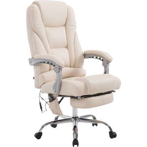Ergonomische Bureaustoel met massagefunctie - Lange Rugleuning - Crème - Zithoogte 47-56cm - Kunstleer - Op Wieltjes - Voor Volwassenen