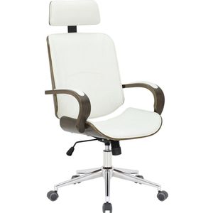 Ergonomische Bureaustoel Berly - Lange Rugleuning - Wit - Zithoogte 45-55cm - Kunstleer - Op Wieltjes - Voor Volwassenen