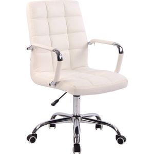 Florina Bureaustoel Deluxe - Wit - Op wielen - Kunstleer - Voor volwassenen - Ergonomische bureaustoel - In hoogte verstelbaar 45-55cm