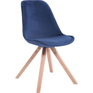 Bezoekersstoel Madelina - Eetkamerstoel - Blauw velours - Houten poten - Set van 1 - Zithoogte 48 cm - Deluxe